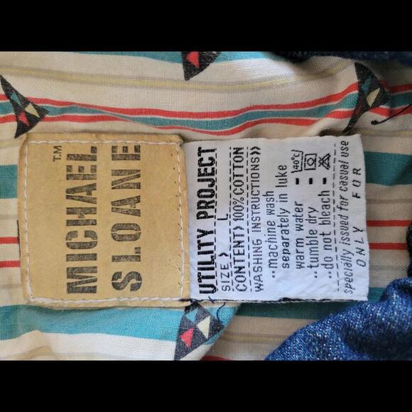 VINTAGE 90s Hip Hop Michael Sloane large long denim jacket with tied accents - Picture 4 of 4